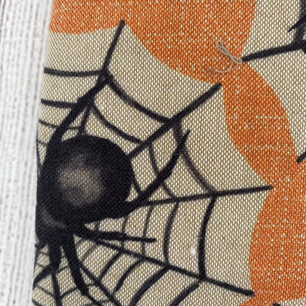 Tahari Home Tablecloth Halloween 60x120 Oblong Beige Orange Spider Web Metallic